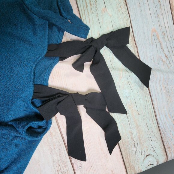 Lane Bryant Cold Shoulder Turquoise Plus Size 18 Sweater Black Ribbon Accent - Picture 7 of 8